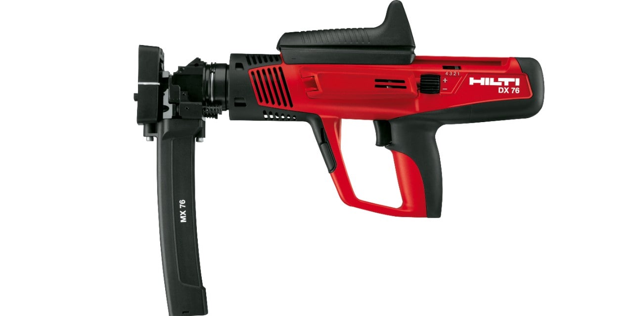 DX 76 MX power actuated tool with MX 76 magazine adapted