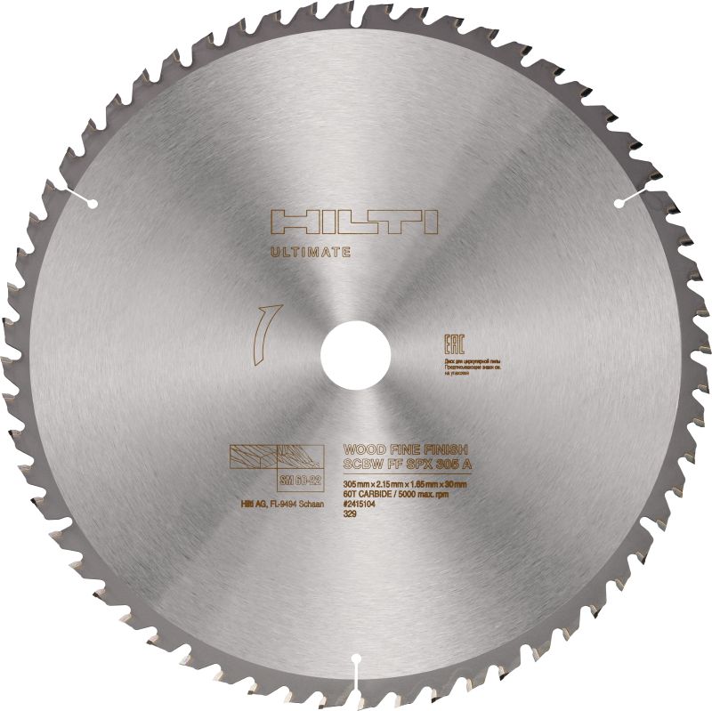 Wood fine finish miter saw blade Ultimate wood fine finish miter saw blade (12” | 305mm) with carbide teeth, for precise and clean cuts in wooden beams with our SM 60-22 cordless miter saw